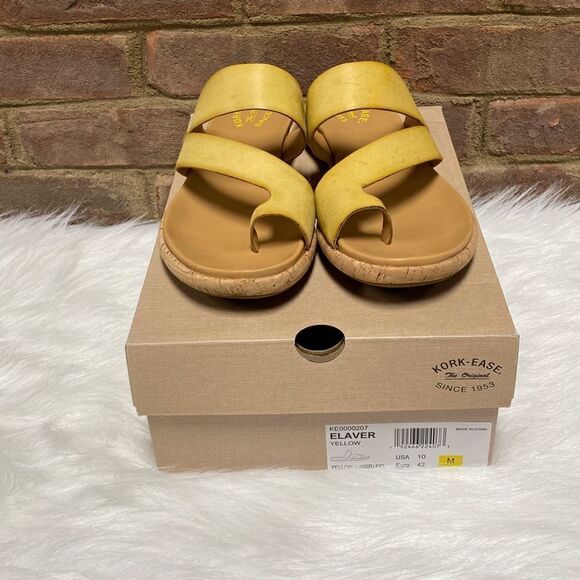 Kork Ease Elaver Yellow Slide Toe Loop Thong Leather Sandal Size 10 - Picture 8 of 8